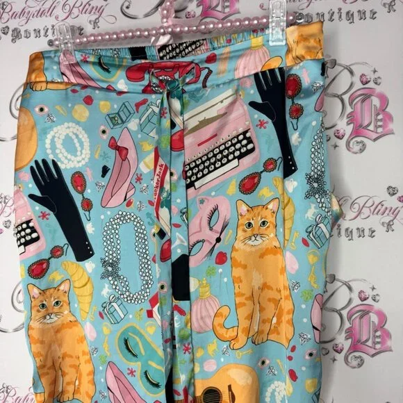 Karen mabon pants pj Colorful Cat Print Pajama Pants gummy bears pearls phone - Picture 14 of 16